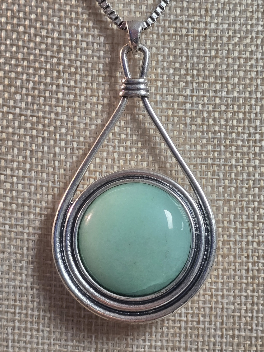 Silver Teardrop Double Sided Pendant Necklace with Mint And Amber Stone